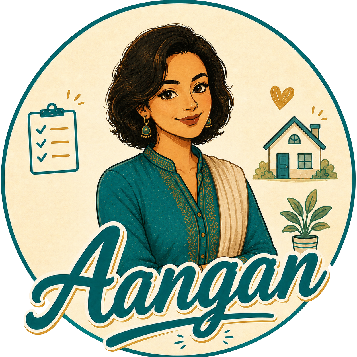 Illustrated portrait representing Aangan, the home and everyday systems AI support role.